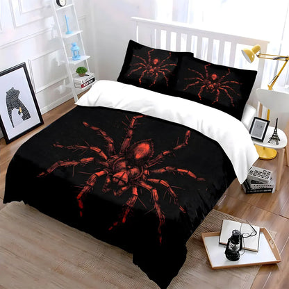 Red Spider Textured Artwork Pattern Duvet Cover Set Digital Print Colorful Polyester Bedding with Zipper Closur for kids gifts