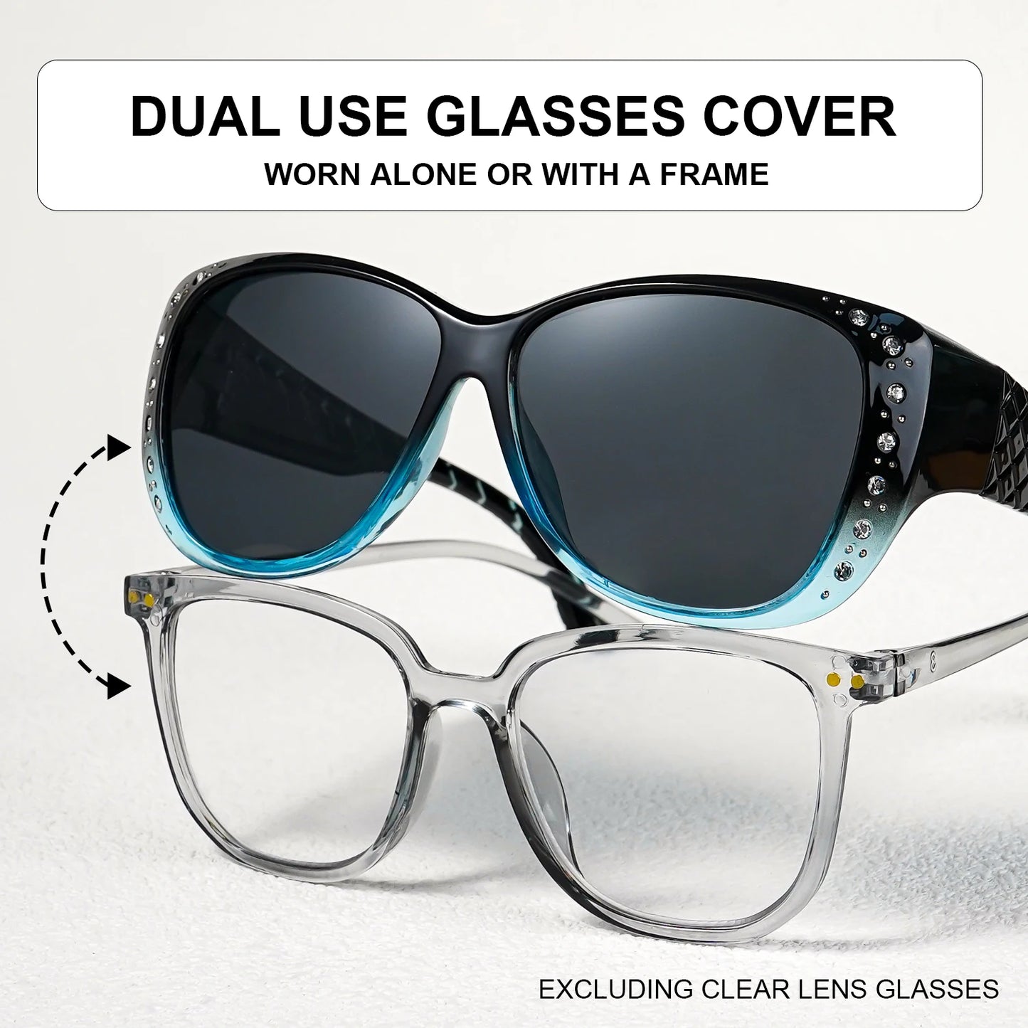 Rhinestone Fit Over Glasses Sunglasses Fashion Sun Glasses Fit Over GlitteringOversized Leopard Square Glasses