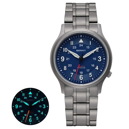 BERNY Full Titanium Watches for Men Outdoor Quartz Men's Field Wristwatch VH31 Super Luminous Sapphire Easy Read Watch