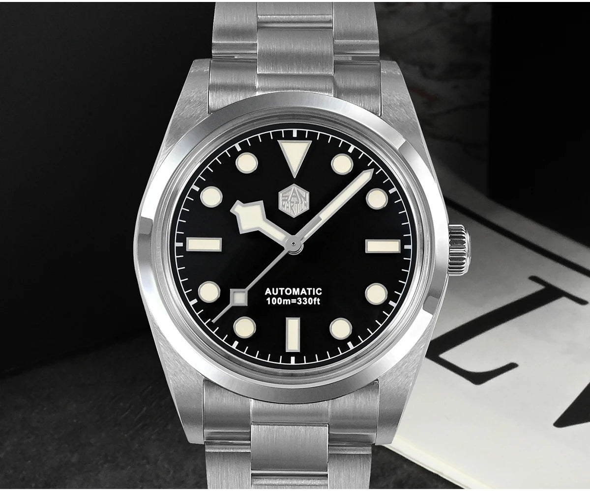 San Martin Men Luxury Watch 36mm BB36 Snowflake Hands Explore Series Sports Watches PT5000 Automatic Mechanical 10Bar BGW-9 Lume