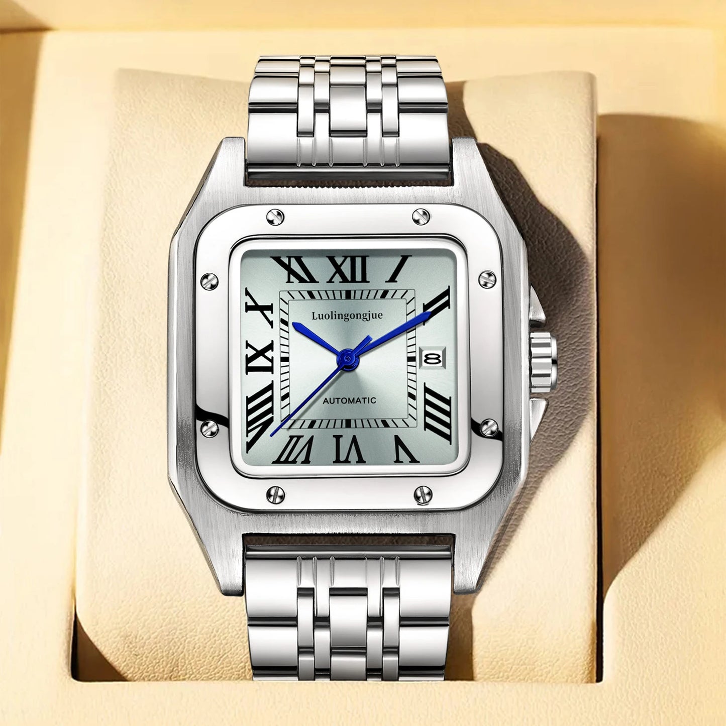 High-End Business Series Men's Watches, Fully Automatic Mechanical Watches, Skeleton Design, Butterfly Clasp Stainless Steel Strap, High-End Luxury Small Square Men's Watches, Fashionable Business Casual Multifunctional Men's