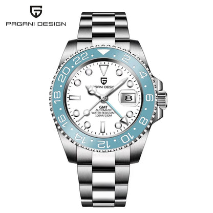 Orologio PAGANI DESIGN GMT 40MM da uomo, di lusso, con vetro zaffiro AR, movimento meccanico automatico, lunetta in ceramica, impermeabile 100M, idea regalo