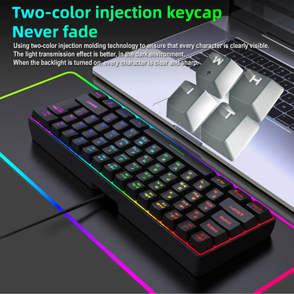Teclado Gaming, Teclado Ultra-Compacto de 61 Teclas Russo/Inglês com Retroiluminação RGB, Teclado de Escritório Gaming Impermeável com Sensação Mecânica
