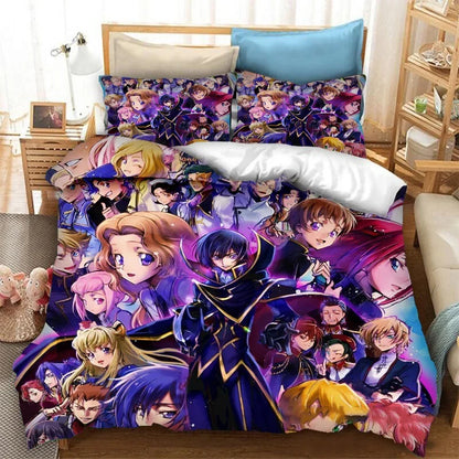 Módní 3D tištěné povlečení na přikrývku Anime Code Geass, 2/3dílná sada ložního prádla Double Twin Full Queen King pro dospělé i děti, povlak na přikrývku