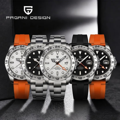 Pagani Design 2026 Nuovo orologio subacqueo da uomo 42mm in zaffiro, automatico meccanico GMT, impermeabile 100m PD1682