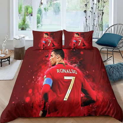 Παπλωματοθήκη Ποδοσφαίρου Ronaldo CR7, Σετ Κλινοσκεπασμάτων για Ενήλικες, Αγόρια και Κορίτσια, Διακόσμηση Υπνοδωματίου, Παιδικό Δώρο, Μονό, Διπλό, Μεγάλο Μέγεθος
