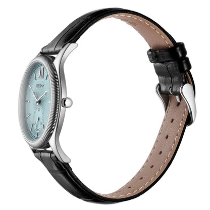 BERNY Men's Watches Slim Luxury Classic Stylish Dress Quartz Watch Fashion Elegance Leather Band Wristwatch