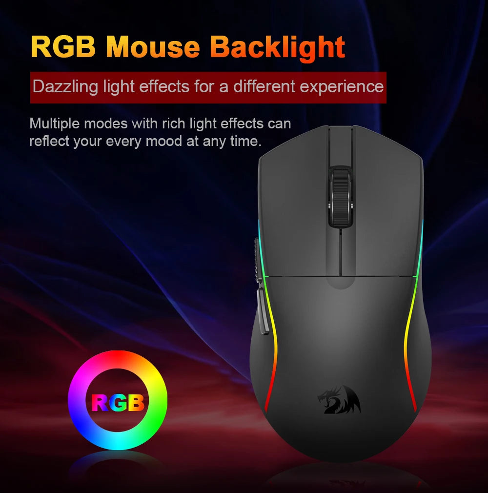 Mouse gaming REDRAGON DEICIDE M816 PRO RGB USB con supporto Bluetooth 2.4G wireless, 26000 DPI, 6 pulsanti per gamer, mouse cablato per computer