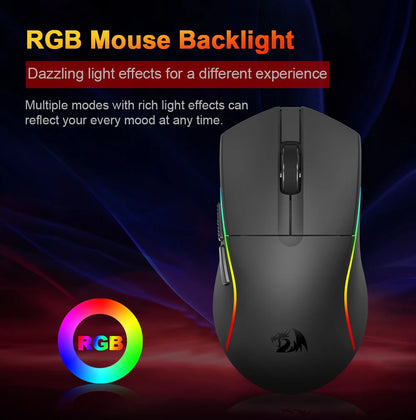 Mouse gaming REDRAGON DEICIDE M816 PRO RGB USB con supporto Bluetooth 2.4G wireless, 26000 DPI, 6 pulsanti per gamer, mouse cablato per computer