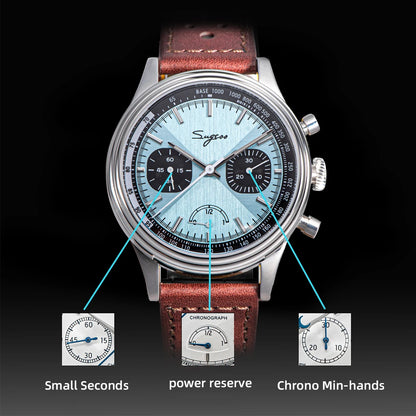 Sugess Watch of Men Pilot 1963 Wristwatches ST1906 Chronograph Handwind Movement Domed Sapphire Waterproof PowerReserve Lume V2