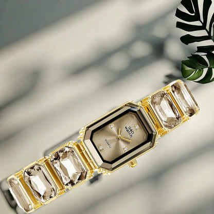 Ladies Wrist Watch Small Golden Square Quartz For Women Bracelet Watches Top Brand Luxury Diamond Fashion Women's Watch 2024