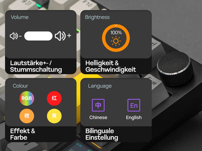 ISO-DE Layout AJAZZ AK820 PRO 75% QWERTZ German Layout Mechanical Keyboard Tri-Modes Wireless Keyboard with TFT Screen NKRO RGB