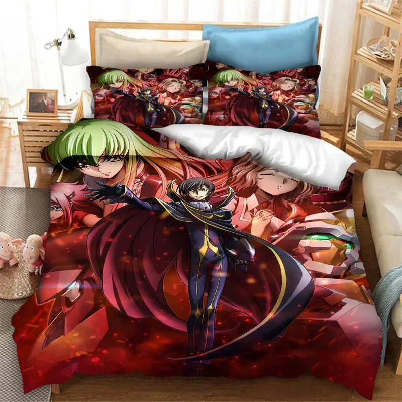 Módní 3D tištěné povlečení na přikrývku Anime Code Geass, 2/3dílná sada ložního prádla Double Twin Full Queen King pro dospělé i děti, povlak na přikrývku