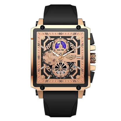 New LIGE Mens Watches Top Brand Luxury Hollow Square Sport Watch For Men Fashion Silicone Strap Waterproof Quartz WristWatch+Box