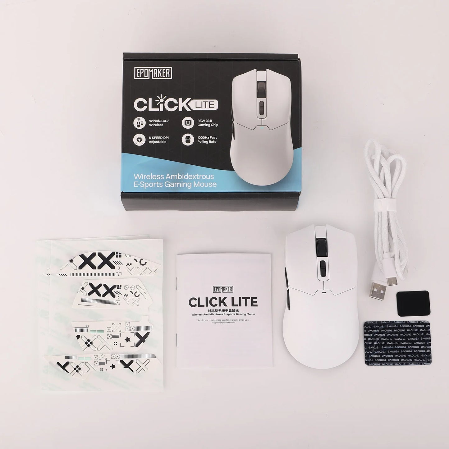 EPOMAKER Click Lite kabelgebundene/BT/2.4GHz kabellose Gaming-Maus mit PAW3311-Sensor, 800 bis 24000 DPI und 500mAh Akku für PC/Mac/Linux