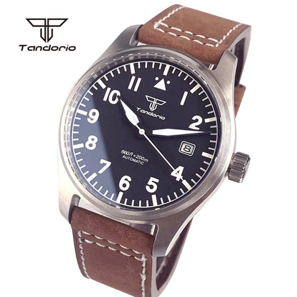Tandorio 39mm Pilot Men's Diving Automatic Watch AR Sapphire Miyota8215/PT5000 Movt Mechanical Steel Wristwatch 20BAR Green Lume