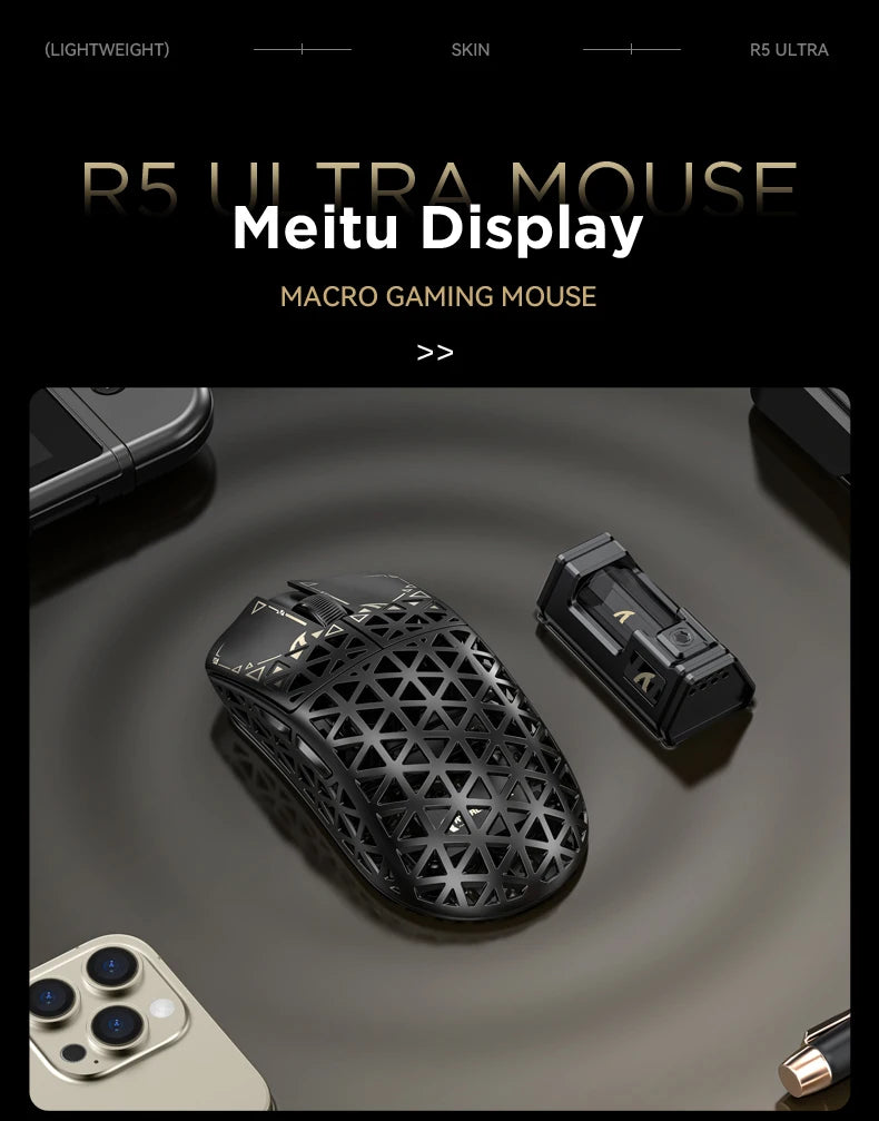 ATTACK SHARK R5 Ultra bežični gaming miš od karbonskih vlakana, gaming senzor PixArt PAW3950MAX, 42000DPI, 8000Hz, MCU Nordic 52840