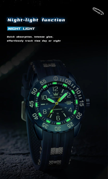 OLEVS Luxury Men's Fashion Quartz Watch Waterproof Luminous Orange Silicone Strap Sports Men Military Wristwatches Watch for Men