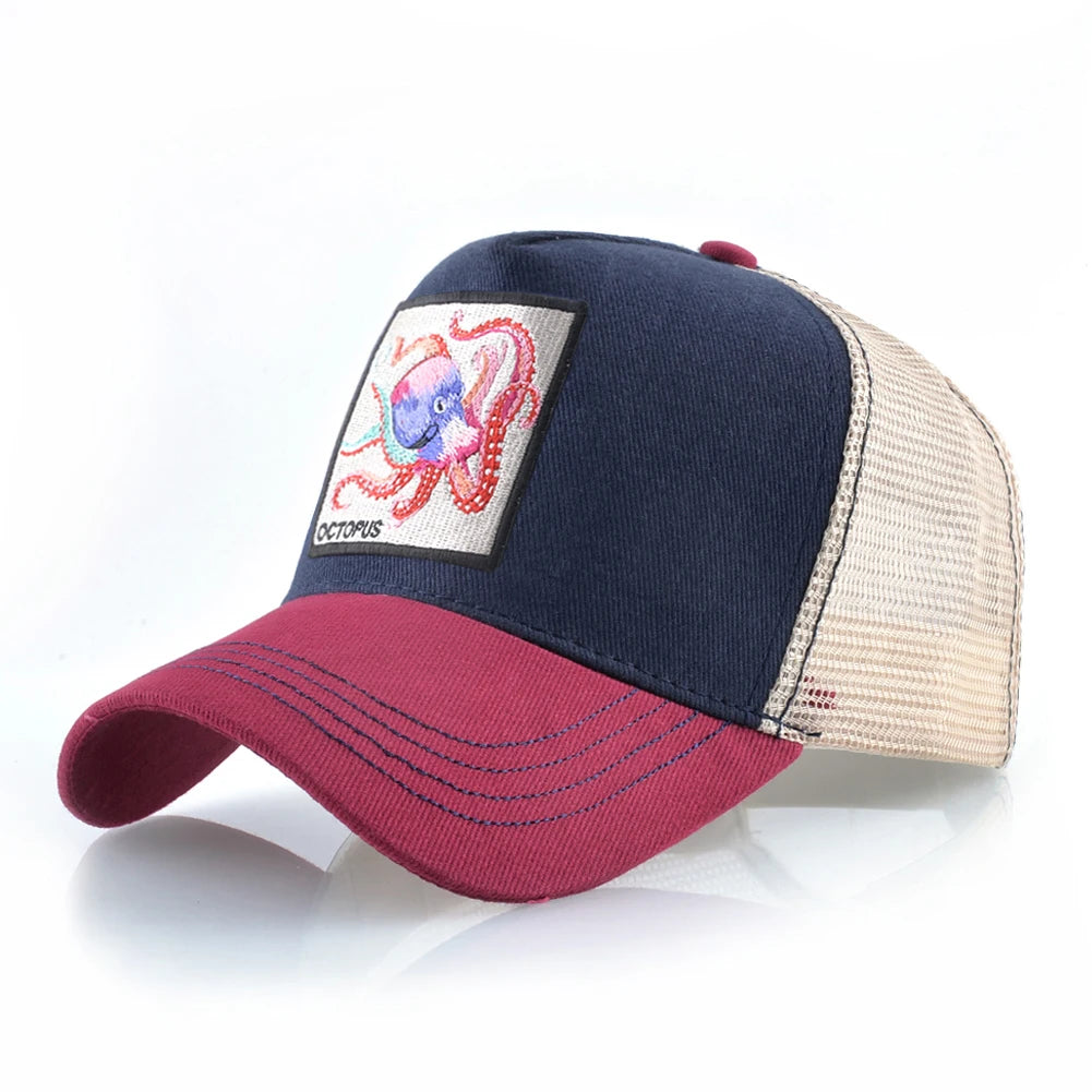 Czapka baseballowa unisex z naszywką z ośmiornicą dla mężczyzn i kobiet – czapka typu snapback na cztery pory roku, czapka typu trucker, czapka sportowa na świeżym powietrzu, oddychająca, codzienna