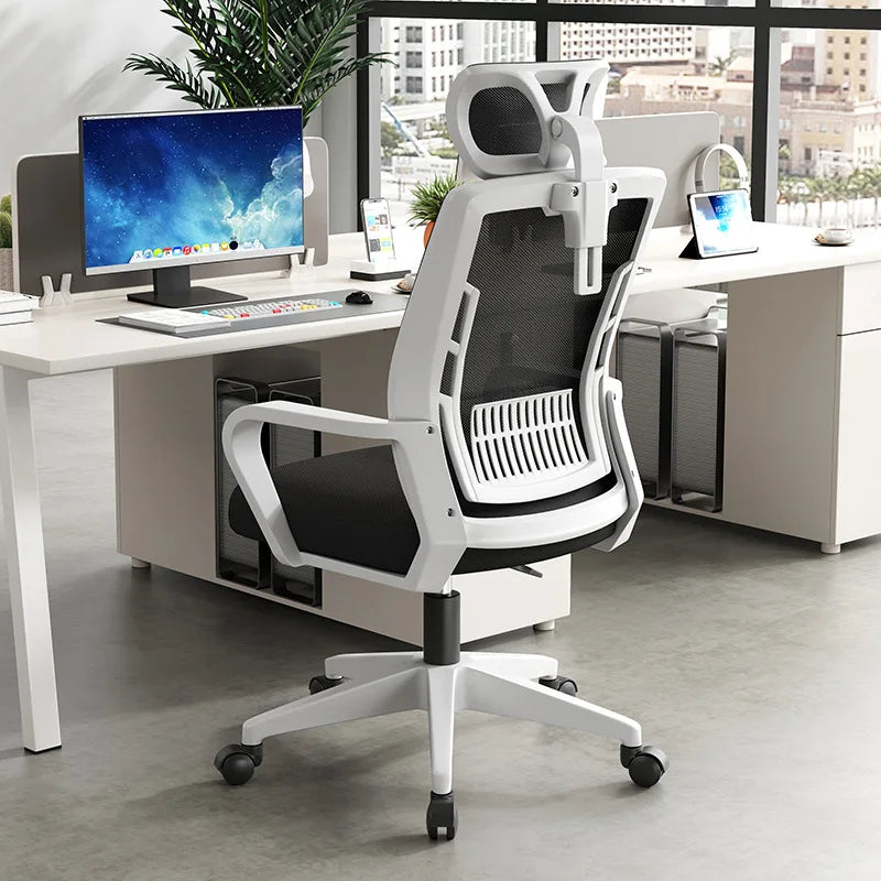Silla ergonómica para oficina en casa con respaldo: elevable, giratoria, soporte lumbar, reposacabezas, silla gaming