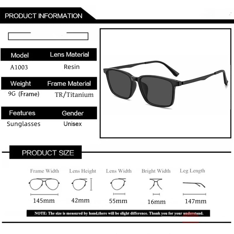 LOERHUNAR High Quality Square Frame TR90 Pure Titanium Myopia Sunglasses for Men Woman UV400 Sunshade Driving Fishing Sunglasses