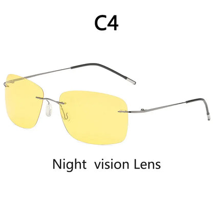 Titanium Frameless Polarized Sunglasses Driver Driving Night Vision Goggle Folding Ultra Light Color Film Titanium SunglassUV400