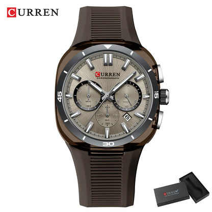 CURREN herenhorloge – Nieuw luxe quartzmodel, siliconen band, sportieve stijl, multifunctioneel, waterdicht, verlicht, met datumweergave en chronograaf.