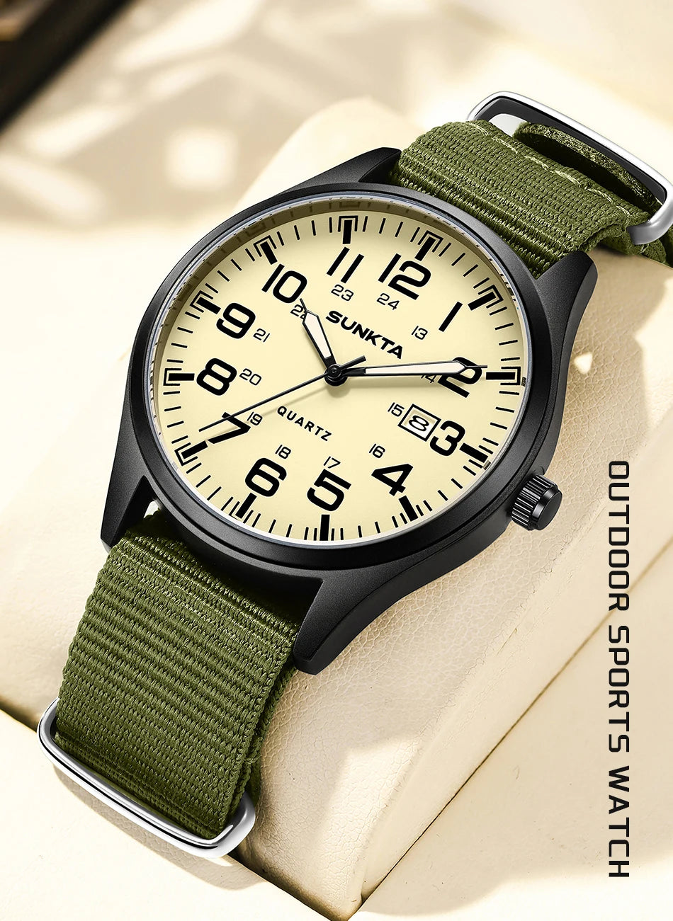 2026 SUNKTA Top Luxury Mens Watch Fashion Casual Quartz Wristwatches Luminous 30M Waterproof Nylon LIGE Watches Men Gifts Reloj