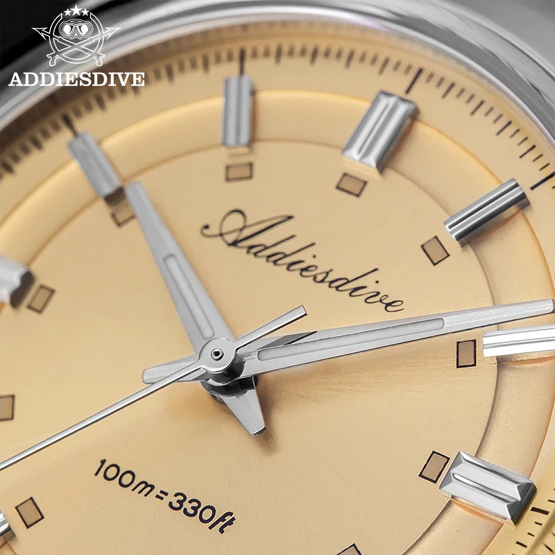 ADDIESDIVE – Prabangus analoginis vyriškas laikrodis, kvarcinis mechanizmas VH31, išgaubtas stiklas, atsparumas vandeniui iki 10 barų, švytinti danga BGW9, plieninis korpusas – Individualizuojamas modelis AD2515
