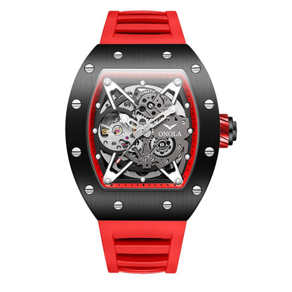 ONOLA Luxury Automatic Watch Men Fashion Hollow Silicone Waterproof Mechanical Watch Men Military Sports Watch Clock
