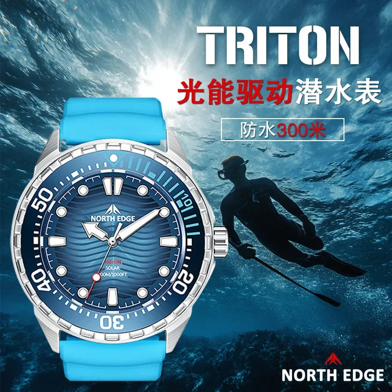 hot NORTH EDGE 2025 New TRITON Solar Powered Dive Watch Men Luxury Quartz Watches For Men 316L Stainless Steel Case Waterproof 3