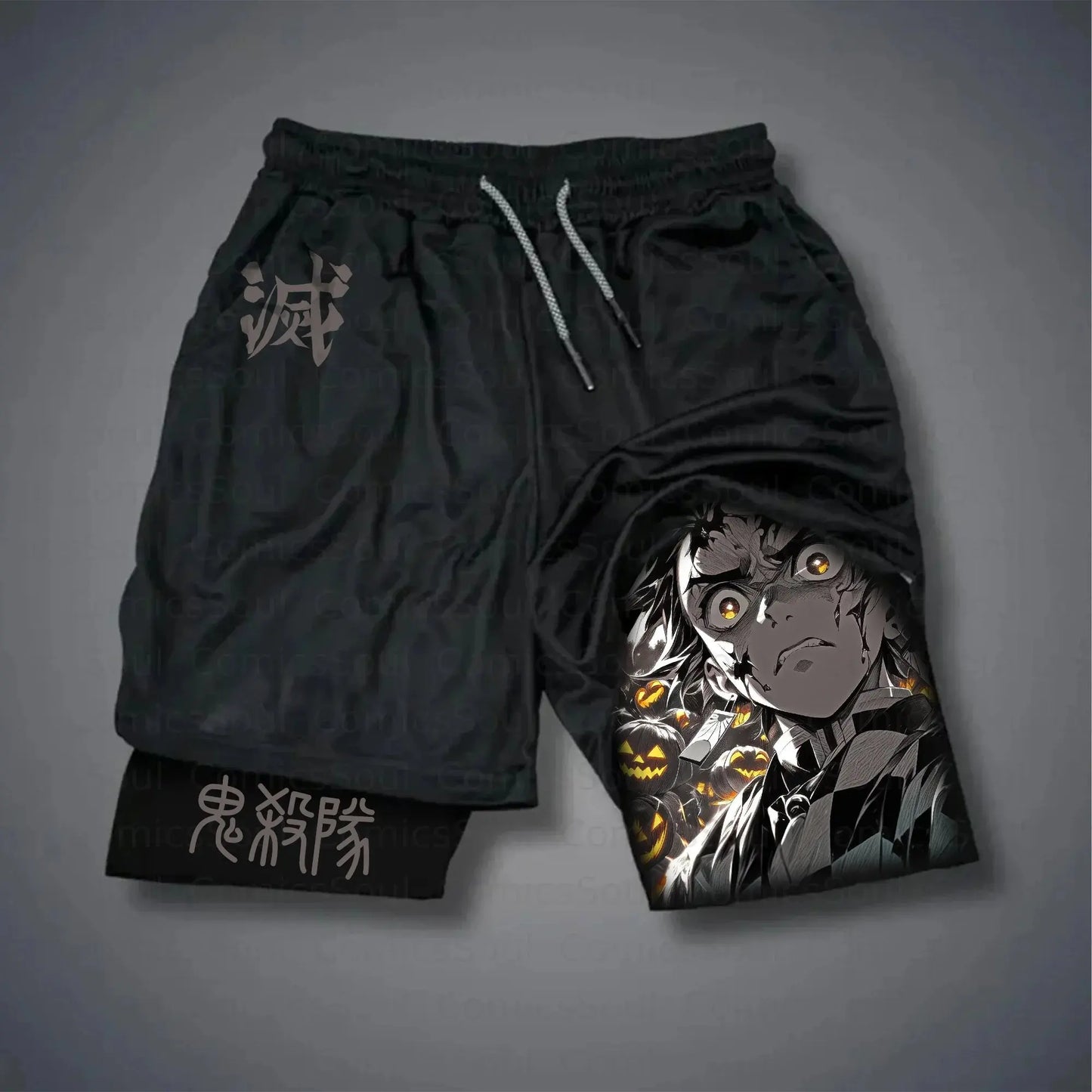 Anime Demon Slayer Gym Shorts Man Quick Dry Pants Double-layer 2 in 1 Shorts Y2k Sportswear Summer 2026 Breathable Streetwear