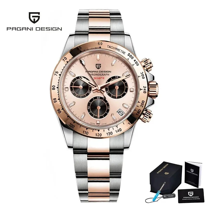 PAGANI DESIGN 2025 New Men's Watches Luxury Rose Gold Quartz Watch For Men 100M Waterproof Sports Chronograph Wristwatch Men