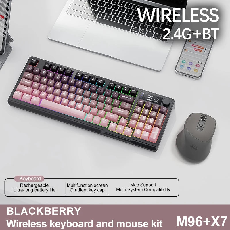 Teclado Bluetooth Sem Fios M96 FREEWOLF com Ecrã Gaming, Ecrã Eletrónico, Ligação a Vários Dispositivos, Ergonomia Gaming