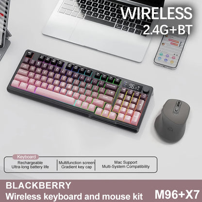Teclado Bluetooth Sem Fios M96 FREEWOLF com Ecrã Gaming, Ecrã Eletrónico, Ligação a Vários Dispositivos, Ergonomia Gaming