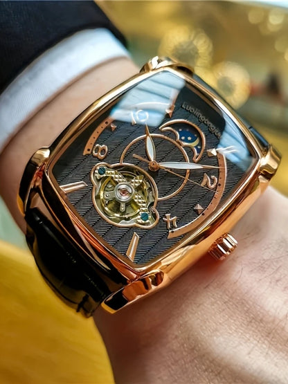 [Luxe mechanisch tourbillonhorloge] Lichtgewicht luxe mechanisch tourbillonhorloge voor heren – Volledig automatisch topmodel in trendy ‘skelet’-stijl, ideaal voor een zakelijke outfit of
