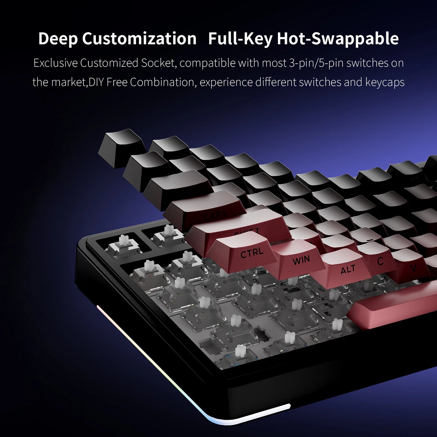 Teclado Mecânico AULA S75 PRO 75% Layout Personalizado Retroiluminação RGB Sem Fios Bluetooth Gaming com Ecrã e Botão Rotativo