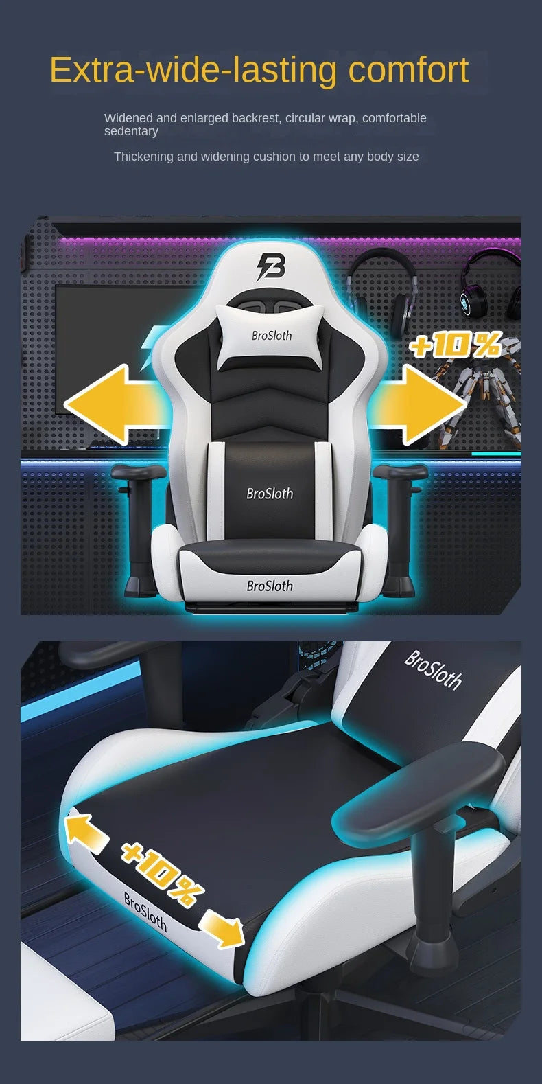 S8 Gaming Chair with 3D Armrests, Ergonomic Adjustable Backrest, Computer Office Chair, Leather Gamer Chair with Nylon Feet