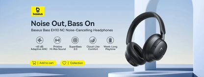 Baseus Bowie MH1 Bluetooth 6.0 Wireless Headphones with 48dB ANC, Hi-Res LDAC Audio, Baseus Bowie MH1 Noise Cancelling Over Ear Headset with 80H Battery
