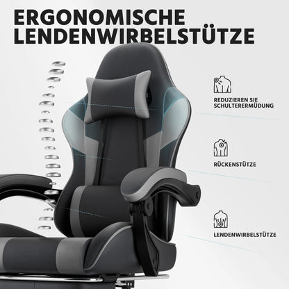Ergonomic Gaming Chair with Lumbar Support, Adjustable Office Chair, Breathable PU Leather Computer Chair with Footrest & Reclining Backrest