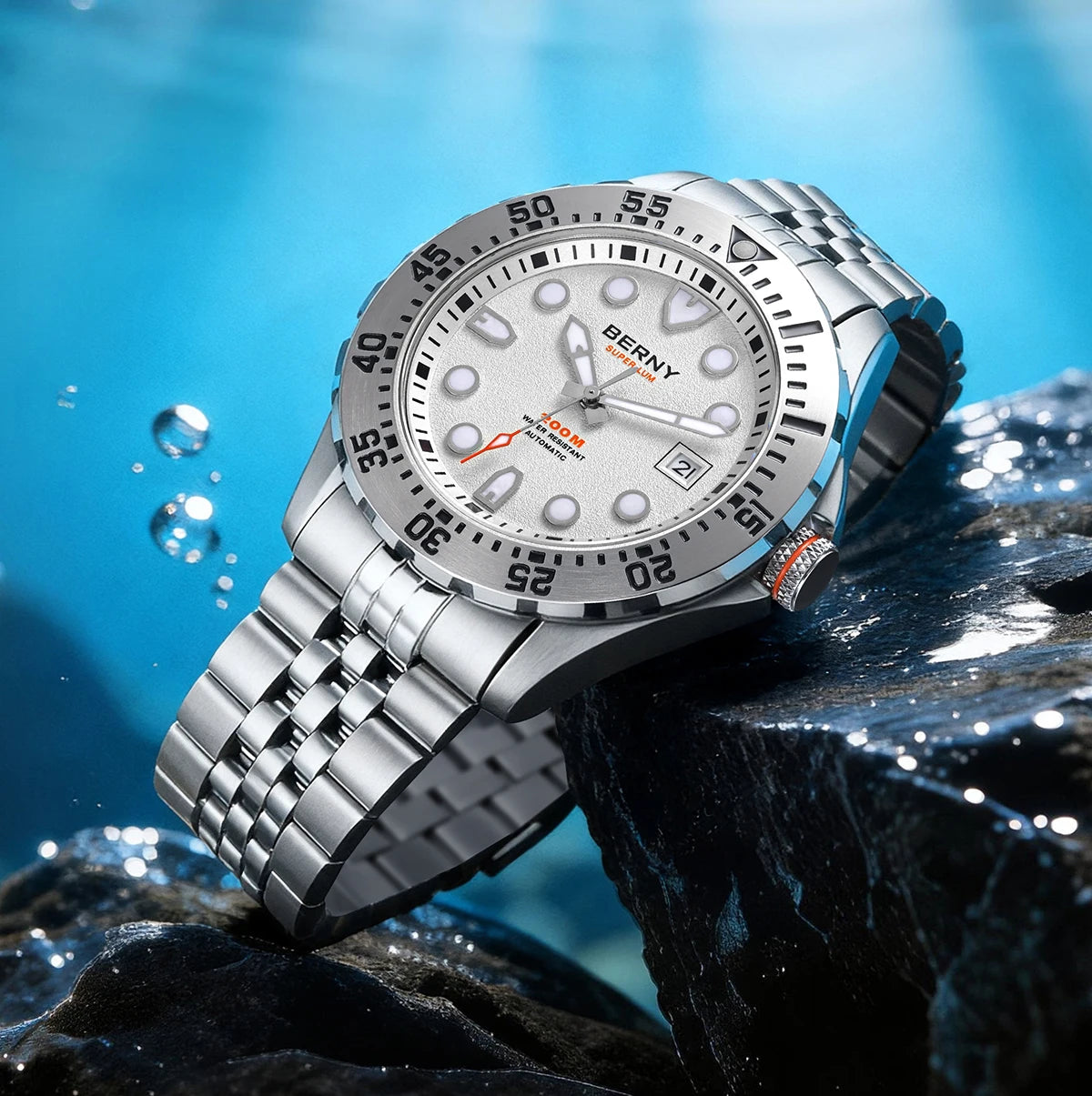 BERNY Men's Automatic Diver Watch Supper Luminous Sapphire AR Coated MIYOTA 8215 316LStainless Steel Single Crown Diving Watches