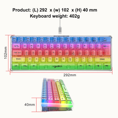 Teclado Gaming Transparente com Fio HXSJ 60%, Retroiluminação RGB, Ultra-Compacto, Impermeável, Teclado Compacto Pequeno de 61 Teclas para PC/Mac