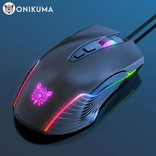 Mouse da gaming cablato ONIKUMA, 6 livelli regolabili, 6400 DPI, 7 pulsanti programmabili, 7 modalità di illuminazione RGB, design ergonomico per gamer PC