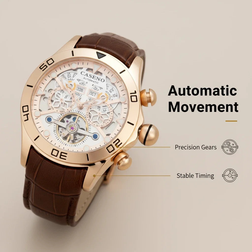 CASENO brand bubble perpetual calendar fully automatic tourbillon large dial mechanical watch belt watch -58284G