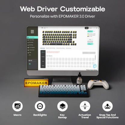 Teclado mecânico magnético EPOMAKER G84 HE 75% ANSI US Layout Gasket com fio/BT/2.4Ghz sem fios, efeito Hall, polling 8K e 8000mAh