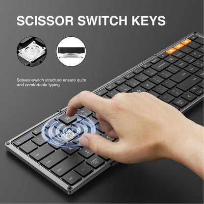 ProtoArc Foldable Keyboard and Mouse, XKM01 Combo for Business Travel 2.4G+Dual Bluetooth Portable for Laptop iPads Tablets