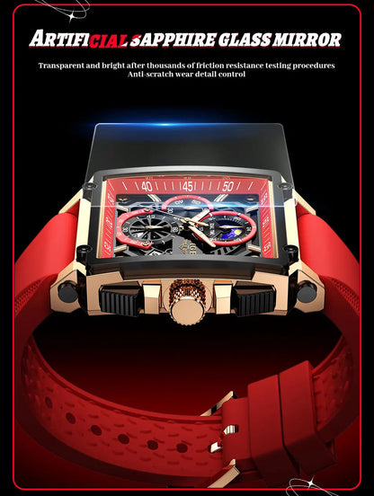 New LIGE Mens Watches Top Brand Luxury Hollow Square Sport Watch For Men Fashion Silicone Strap Waterproof Quartz WristWatch+Box