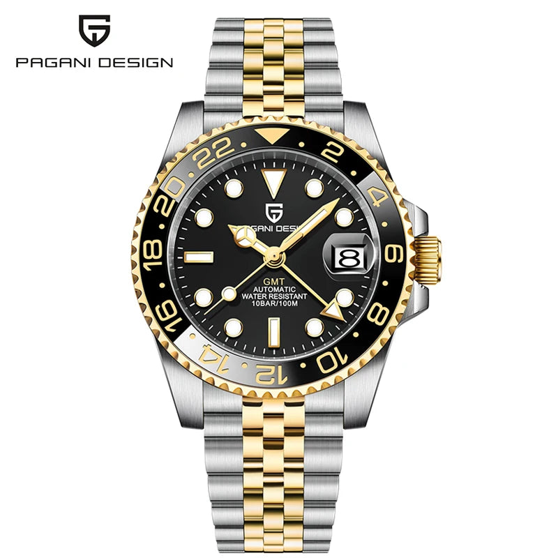 Orologio PAGANI DESIGN GMT 40MM da uomo, di lusso, con vetro zaffiro AR, movimento meccanico automatico, lunetta in ceramica, impermeabile 100M, idea regalo