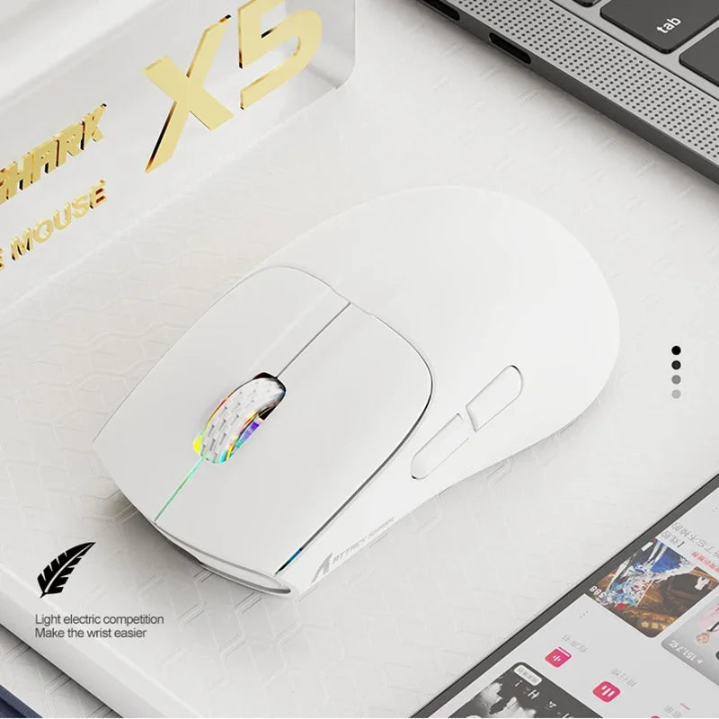 ATTACK SHARK X5 Wireless Gaming Mouse, 49g Tri-Mode Bluetooth Gaming Mouse with PixArt Optical Sensor, RGB Rechargeable Gaming Mouse for PC, Mac & Windows
