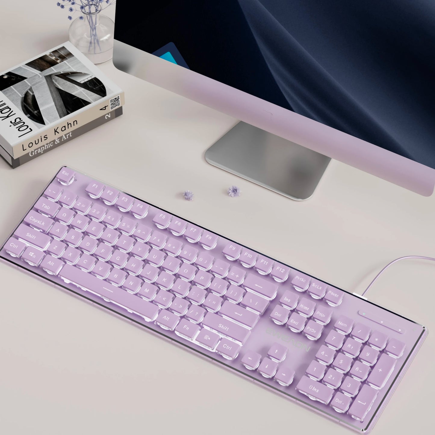 Teclado EWEADN V3 com Fio Silencioso para Escritório e Gaming, Design de Teclas Film, Ergonómico, para Windows/Portátil/PC/Desktop, Acessório de E-sports